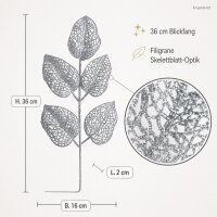 Blattzweig silber 36cm Silber Dekozweig mit Glitzer für Tischdeko