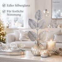 Blattzweig silber 36cm Silber Dekozweig mit Glitzer für Tischdeko