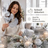 Blattzweig silber 36cm Silber Dekozweig mit Glitzer für Tischdeko