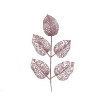 Dekozweig 36cm Rosa Mauve - Glitzer Blattzweig künstlich für Deko