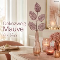 Dekozweig 36cm Rosa Mauve - Glitzer Blattzweig künstlich für Deko