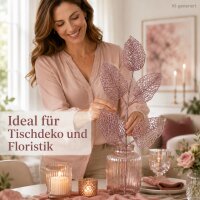 Dekozweig 36cm Rosa Mauve - Glitzer Blattzweig künstlich für Deko
