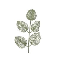 Künstlicher Blattzweig 2x36cm Grün Salbeigrün mit Glitzer für Vase