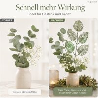 Künstlicher Blattzweig 2x36cm Grün Salbeigrün mit Glitzer für Vase