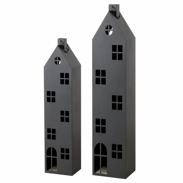 Laternen Set 120/150cm Schwarz matt - Hausform Laterne aus Eisen