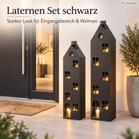 Laternen Set 120/150cm Schwarz matt - Hausform Laterne aus Eisen