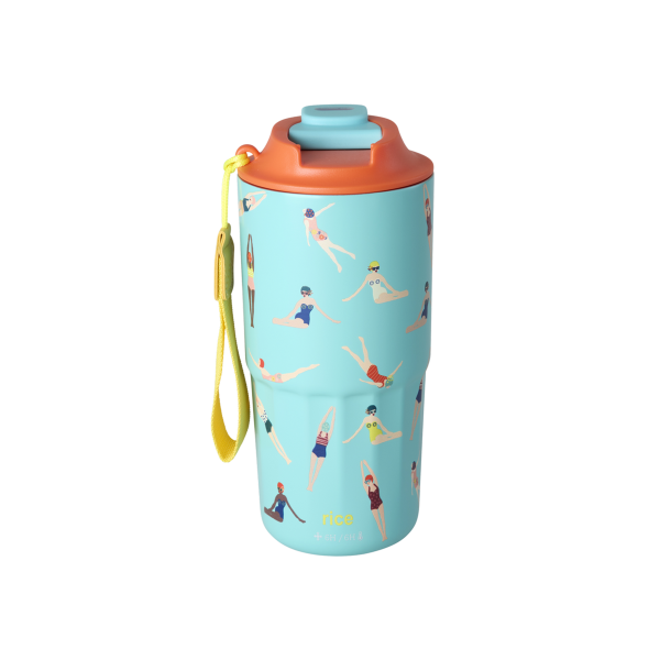 Rice Edelstahl Trinkflasche 550 ml – Swimmers Print Türkis – BPA-frei & auslaufsicher