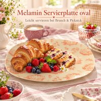 Servierplatte Melamin creme 30x22cm Crème ovale Platte mit Muster