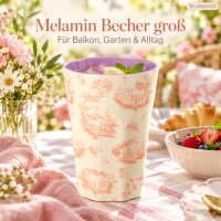Melamin Becher groß 400ml Creme - lila Toile de Jouy Trinkbecher
