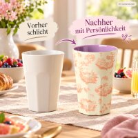 Melamin Becher groß 400ml Creme - lila Toile de Jouy Trinkbecher