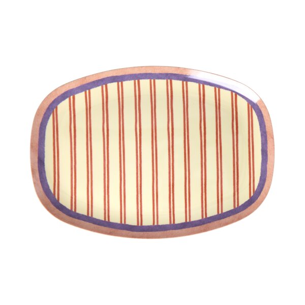 Rice Melamin Teller Rechteckig - Rote Streifen Motiv Creme 30 x 22 cm