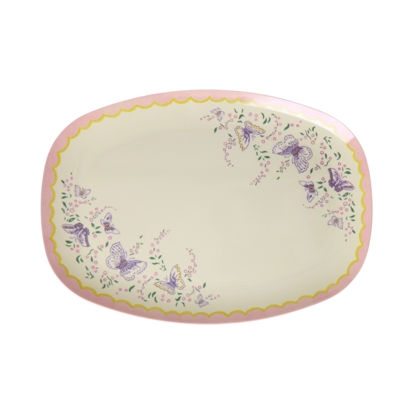 Rice Melamin Teller Rechteckig - Spreize deien Flügel Motiv Creme 30 x 22 cm