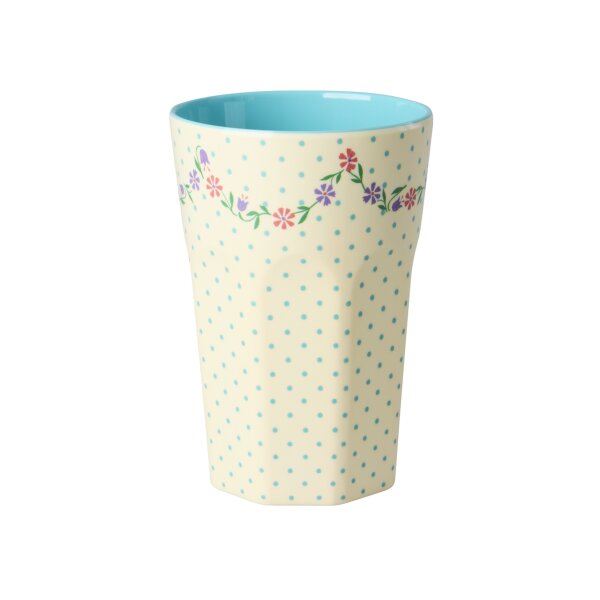 Rice Melamin Großer Becher - Dots and Flowers Motiv Creme 400ml