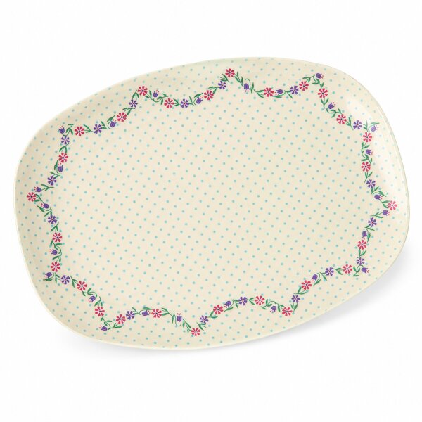 Rechteckige Servierplatte Melamin 30x22 cm Creme off-white floral