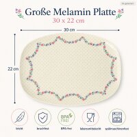 Rechteckige Servierplatte Melamin 30x22 cm Creme off-white floral