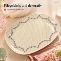 Rechteckige Servierplatte Melamin 30x22 cm Creme off-white floral