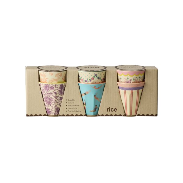 Rice Melamin 6er-SET Becher Medium - Schwimmer & Dots & Streifen Print
