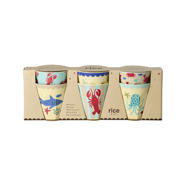 Rice Melamin 6er-SET Becher Medium - Ocean Print Blau
