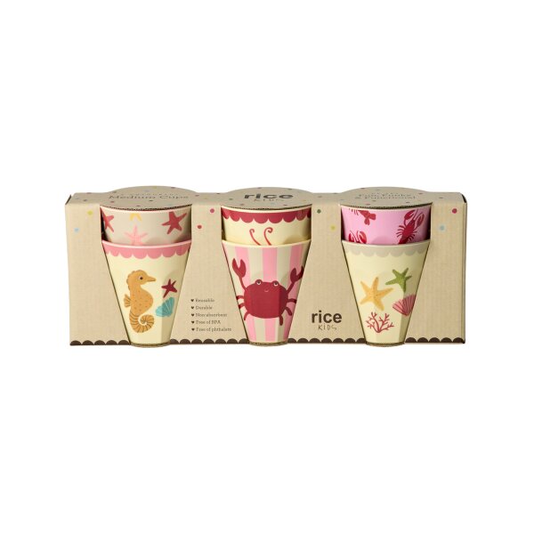 Rice Melamin 6er-SET Becher Medium - Ocean Print Rot