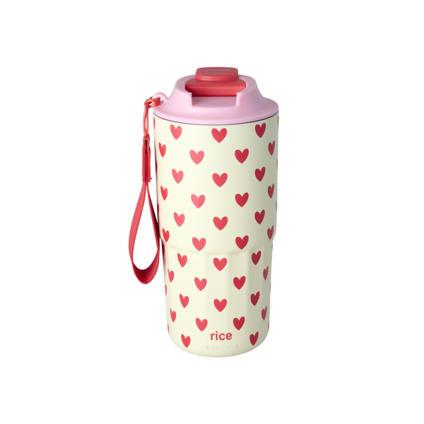 Rice Edelstahl Trinkflasche 550 ml – Herz Print Creme – BPA-frei & auslaufsicher