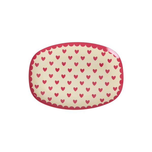 Rice Melamin Teller Rechteckig - Herz Print Rot 23 x 16,5 cm