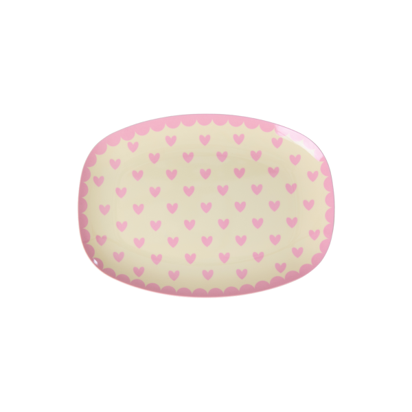 Rice Melamin Teller Rechteckig - Herz Print Rosa 23 x 16,5 cm