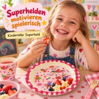 Melamin Kinderteller 20cm Rot Vichy-Rot Essteller mit Superheldenmotiv