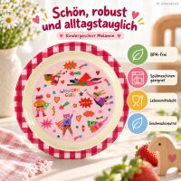 Melamin Kinderteller 20cm Rot Vichy-Rot Essteller mit Superheldenmotiv