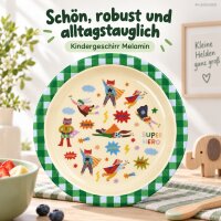 Bruchsicherer Kinderteller 20cm Grün Creme Melamin flach mit Motiv