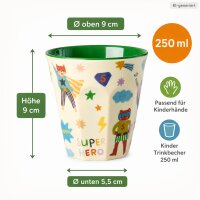 Melamin Kinderbecher 250ml Grün - Superhelden Trinkbecher für Kita