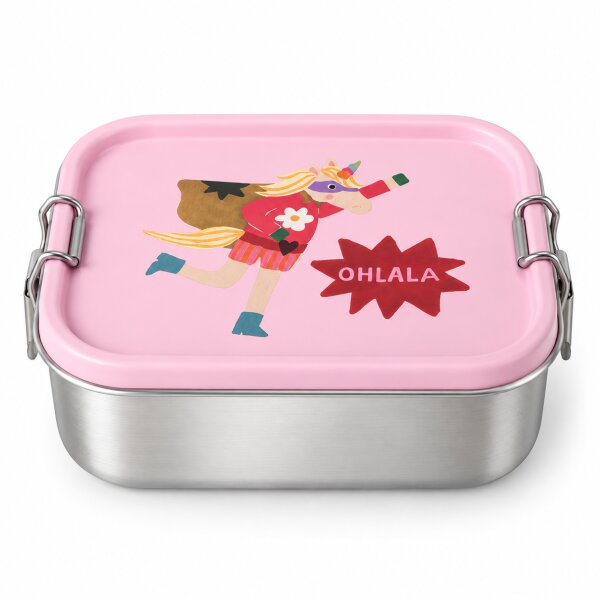 Brotdose Kinder 17x12x6cm Rosa Pastellrosa Edelstahl mit Motiv