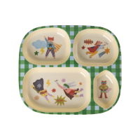 Rice Melamin Babyteller 4er-Einteilung Super Hero Print Grün