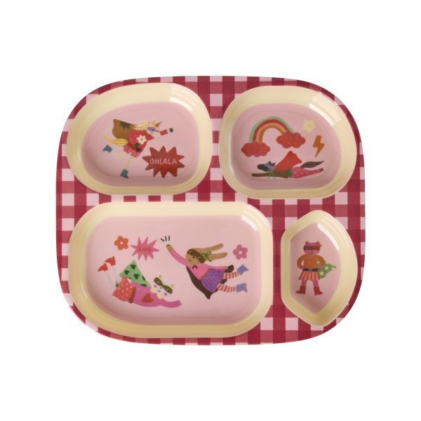 Rice Melamin Babyteller 4er-Einteilung Super Hero Print Rot