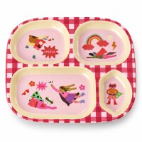 Babyteller unterteilt 24,5x21,5cm Rot Rosa Melamin mit 4...