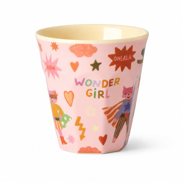 Melamin Kinderbecher rosa 160ml kleiner Becher mit Superhelden-Motiv