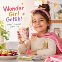 Melamin Kinderbecher rosa 160ml kleiner Becher mit Superhelden-Motiv