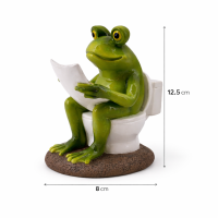 Witzige Frosch-Dekofigur auf Toilette mit Zeitung – Polyresin, 12,5 cm