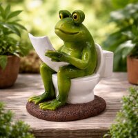 Witzige Frosch-Dekofigur auf Toilette mit Zeitung – Polyresin, 12,5 cm