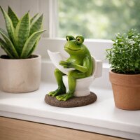 Witzige Frosch-Dekofigur auf Toilette mit Zeitung – Polyresin, 12,5 cm