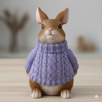 Deko Hase mit Lila Pullover – Sitzende Hasenfigur aus Kunstharz 23,5 cm