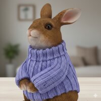Deko Hase mit Lila Pullover – Sitzende Hasenfigur aus Kunstharz 23,5 cm