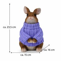 Deko Hase mit Lila Pullover – Sitzende Hasenfigur aus Kunstharz 23,5 cm