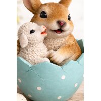 Dekofigur Hase und Lamm im Ei – Osterfigur aus Kunstharz 14,5 cm