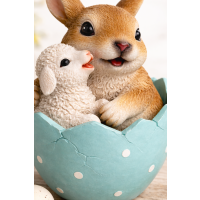 Dekofigur Hase und Lamm im Ei – Osterfigur aus Kunstharz 14,5 cm