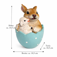 Dekofigur Hase und Lamm im Ei – Osterfigur aus Kunstharz 14,5 cm