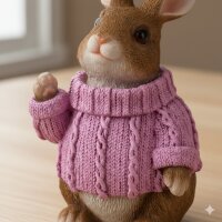 Deko Hase mit Rosa Pullover – Sitzende Hasenfigur aus Kunstharz 23,5 cm