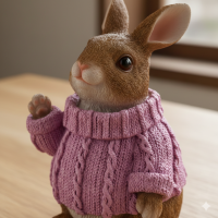Deko Hase mit Rosa Pullover – Sitzende Hasenfigur aus Kunstharz 23,5 cm