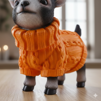 Dekofigur Ziege mit Pullover in Orange – Tierfigur aus Polyresin 16 cm