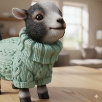 Dekofigur Ziege mit Pullover in Grün – Tierfigur aus Polyresin 16 cm