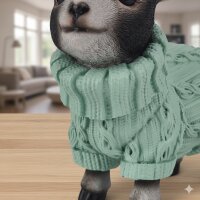 Dekofigur Ziege mit Pullover in Grün – Tierfigur aus Polyresin 16 cm